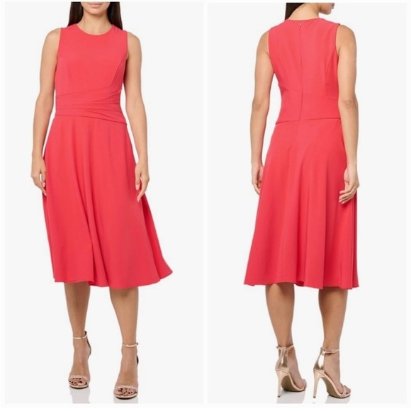 NWT Eliza J Sleeveless Faux Wrap Fit and Flare Midi Dress Classy Office Sz 6 - Picture 1 of 15
